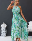 Rosea – Elegancka Ogrodowa Sukienka Maxi na Szyję